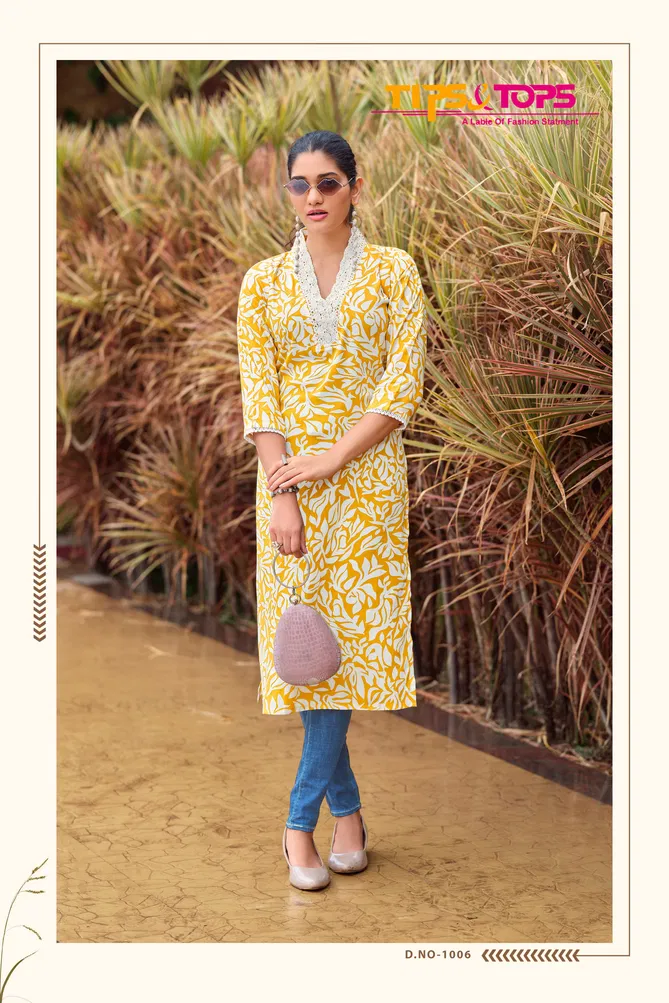 Viana By Tips And Tops Rayon Printed Kurtis Wholesale Price In Surat